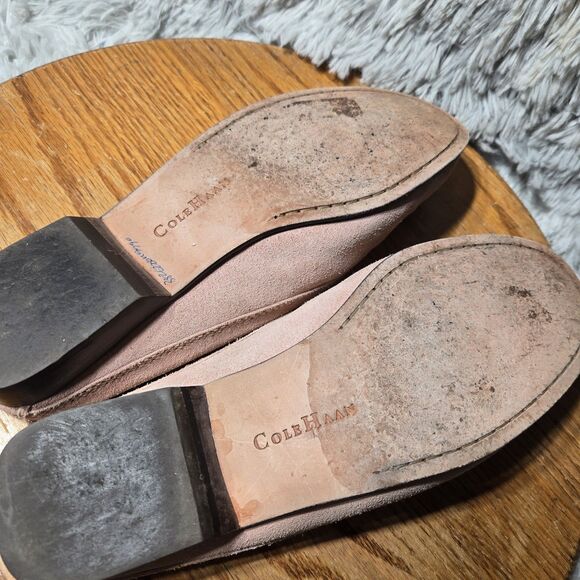 Cole Haan Womens Size 8B Pink Suede Mules Retro Slip On Tasseled Heeled Shoe - Picture 11 of 12